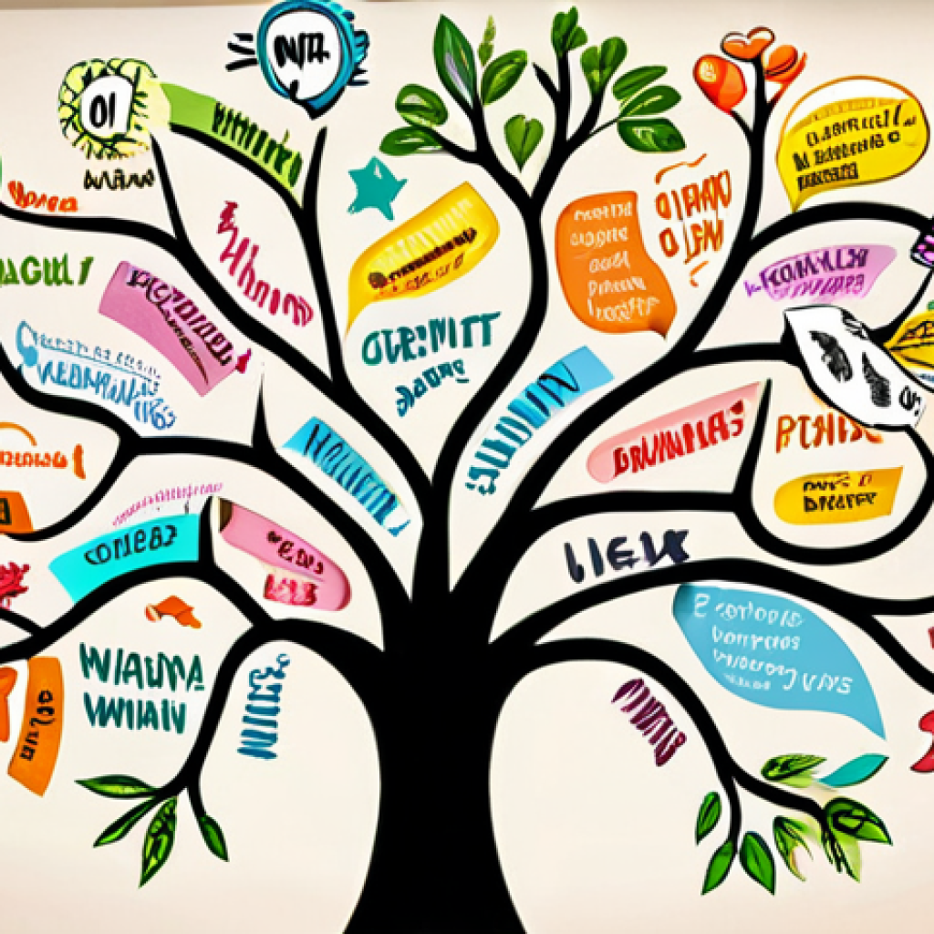 **Prompt:** A vibrant mind map with colorful branches extending from a central topic. Include icons and doodles representing key ideas, illustrating how visual learners organize information.