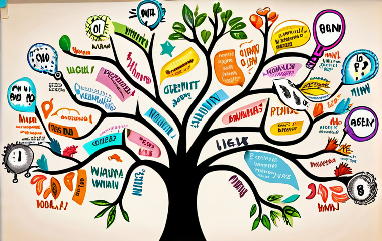 **Prompt:** A vibrant mind map with colorful branches extending from a central topic. Include icons and doodles representing key ideas, illustrating how visual learners organize information.