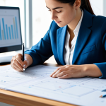 A professional woman, fully clothed in modest business attire, sits intently at a minimalist desk in a modern, sunlit study. Her expression conveys profound understanding and a moment of breakthrough insight. Above the desk, luminous, interconnected lines and simplified diagrams in soft, glowing blues and whites float in the air, visually representing complex information becoming clear. The background is a clean, softly blurred professional environment. Perfect anatomy, correct proportions, natural pose, well-formed hands, proper finger count, natural body proportions, high-quality professional photography, safe for work, appropriate content, family-friendly.